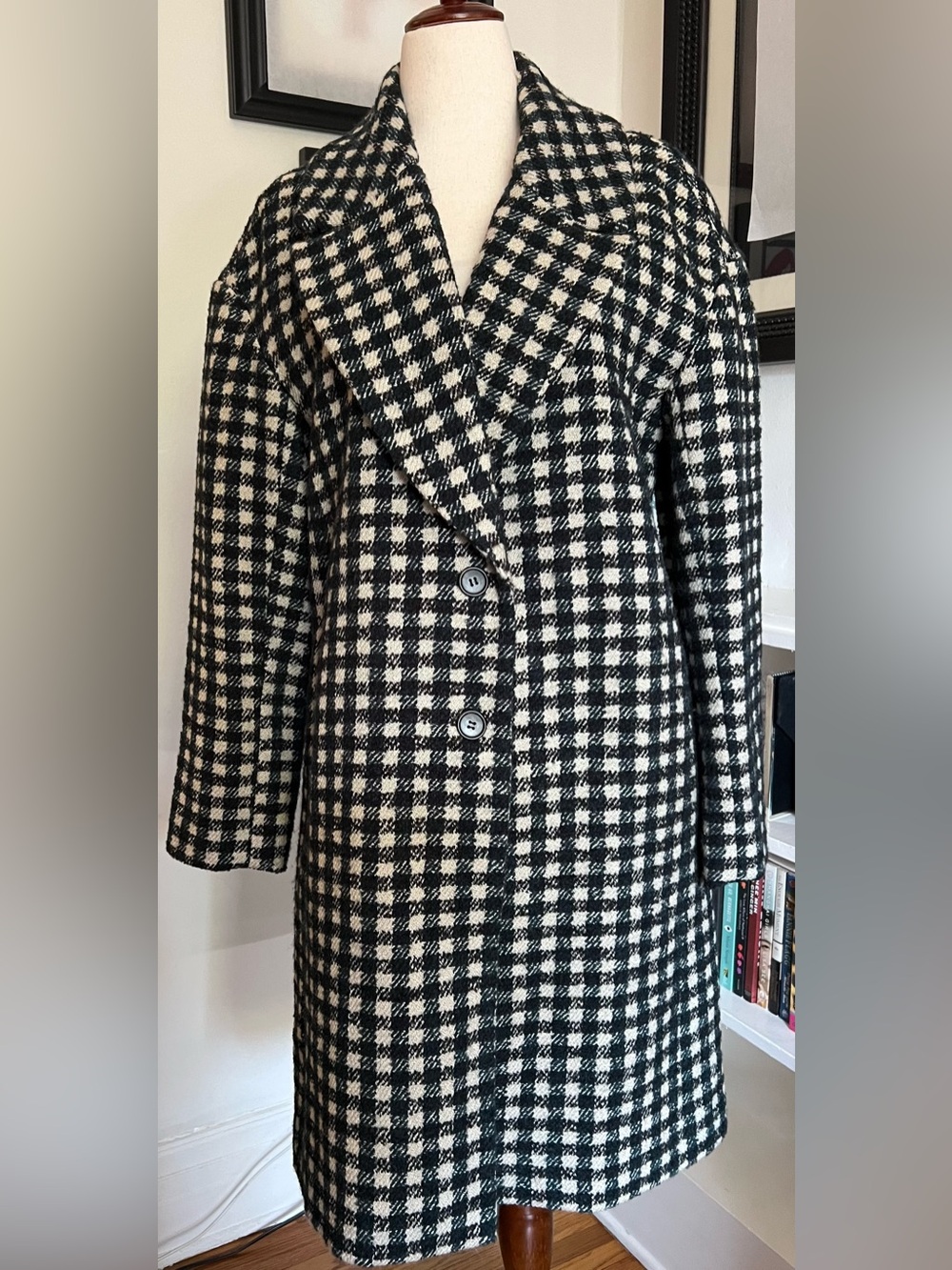 OVERSIZED TOPCOAT IN CHECK TWEED, IVORY GREEN BLACK - Picture 2 of 10